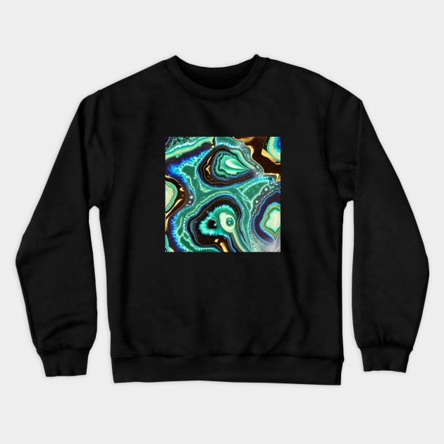 Geode Like Marble Design - Seafoam Black Gold Crewneck Sweatshirt by ArtistsQuest